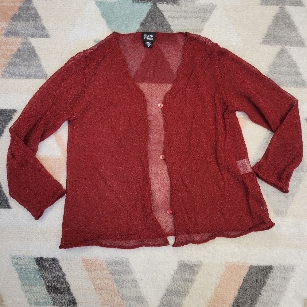Eileen Fisher Red Sheer 90s style Cardigan Size Small
